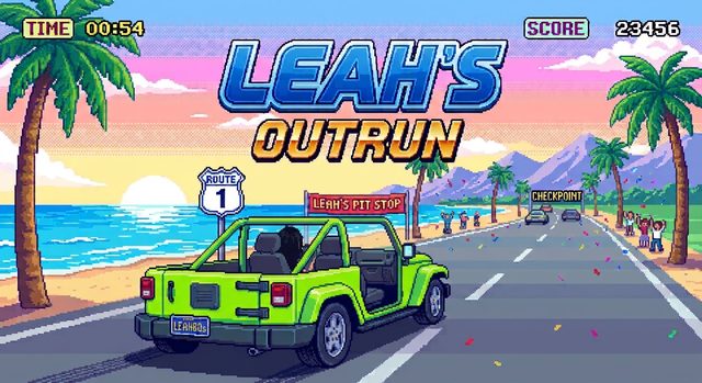 Leah's Outrun: Leah's green Jeep on Route 1